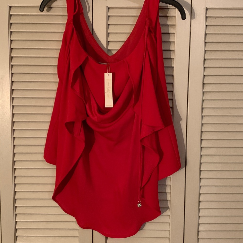 Trina Turk Red Draped Sleeveless Top